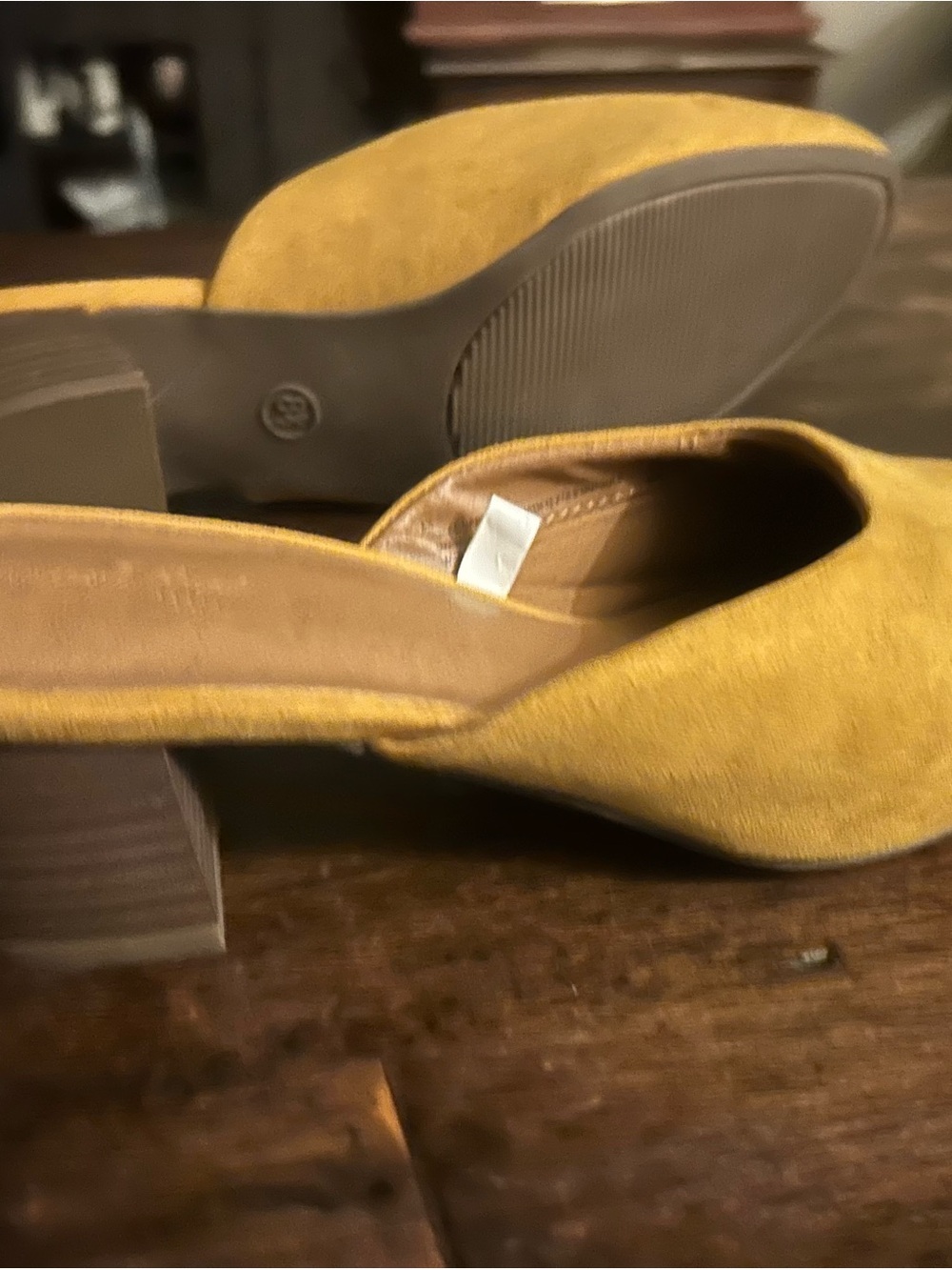 Universal Thread Mustard Yellow Suede Block Heel Mules